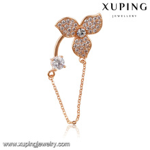 00019-xuping moda pendurado broches, broche de diamante de ouro com corrente